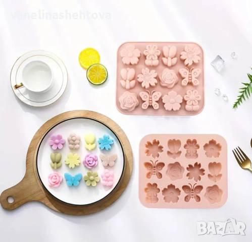 Пеперуди цветя лале роза маргаритка силиконов молд шоколад лед гипс смола фондан декорация торта , снимка 3 - Форми - 53144899