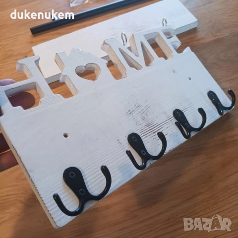 Дървена кутия за ключове за стена с 11 куки и рафт, бяла или черна, снимка 9 - Етажерки - 52277897