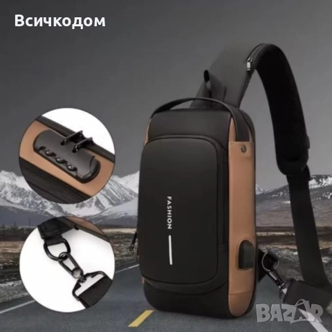 Мъжка чанта за през рамо Crossbody с USB зареждане, водоустойчива и с противокраден джоб, снимка 3 - Раници - 52364691