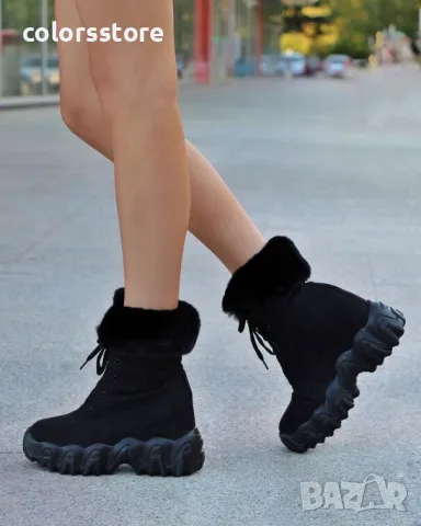 Боти на платформа - черен велур - BF23, снимка 2 - Дамски боти - 37436165