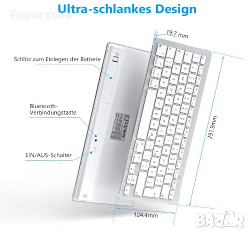 Bluetooth клавиатура OMOTON KB066 за Mac, компактна безжична клавиатура, съвместима с MacBook Pro, снимка 5 - Клавиатури и мишки - 49945667