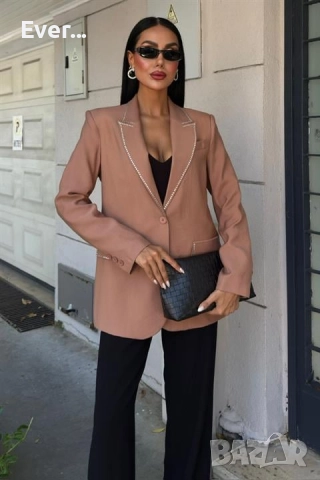 Блейзър с камъни в цвят камел, снимка 4 - Сака - 52316956