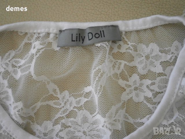 Дамска бяла тениска  с дантела Lily Doll, размер S, снимка 3 - Тениски - 41067819