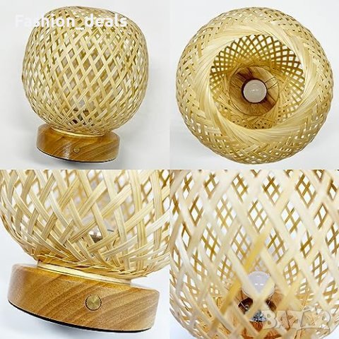 Нова Нощна настолна лампа от Бамбуков абажур Спалня Трапезария Парти Градина, снимка 3 - Настолни лампи - 42395254