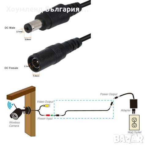 Удължителен кабел за захранване на камери 12V, снимка 2 - Други стоки за дома - 40994468