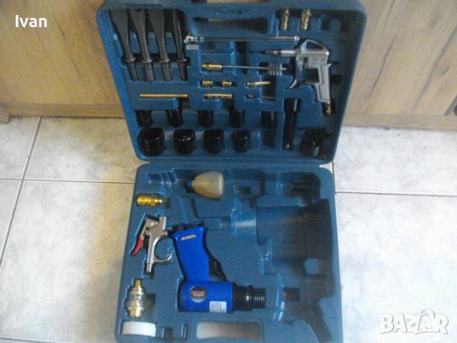 Нов Комплект Пневматични Инструменти На Въздух-Къртач/Обдухвач/Шила/Торсове/Адаптери-Mauk Germany, снимка 2 - Други инструменти - 41041402