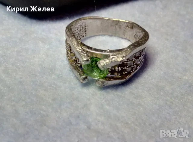 КЛАСИЧЕСКИ РЕТРО АРТ СКЪПОЦЕНЕН СРЕБЪРЕН ПРЪСТЕН СРЕБРО 925 с ФАСЕТИРАНИ ОЛИВИН и ЦИРКОНИ 66177, снимка 9 - Пръстени - 49876649