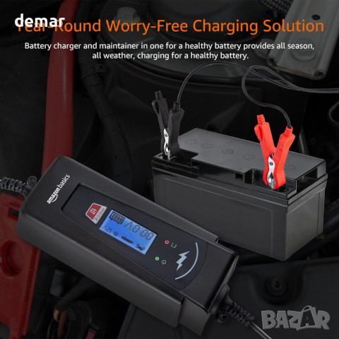 Amazon Basics 2A/4A Автоматично смарт 6V/12V зарядно устройство за батерии с функция за тестване, снимка 5 - Аксесоари и консумативи - 44518722