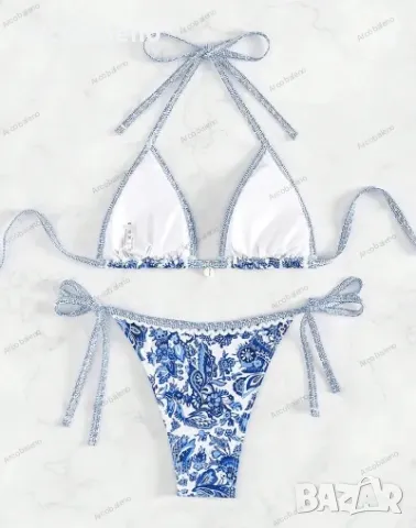 Секси дамски бански костюм в син флорален принт , снимка 4 - Бански костюми - 50405933