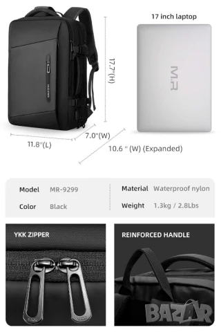 Mark Ryden 26-38L Разширяема смарт раница за ръчен багаж и лаптоп до 17", снимка 5 - Раници - 50928104