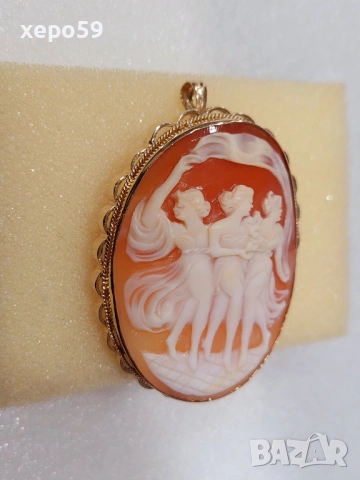 Прекрасен златен викториански медальон(камея)Три грации,злато375., снимка 12 - Колиета, медальони, синджири - 53479234