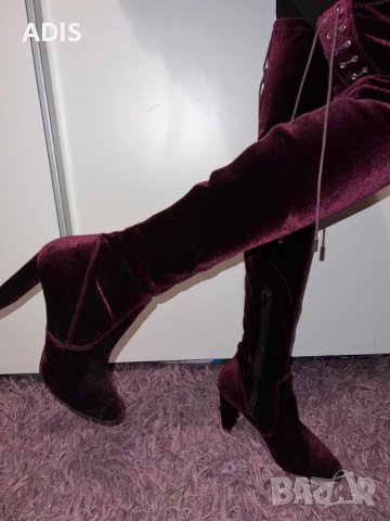 Чизми високи ботуши над коляно Mercary /велвет кралско лилаво 38 /39/нови, снимка 6 - Дамски ботуши - 38977675