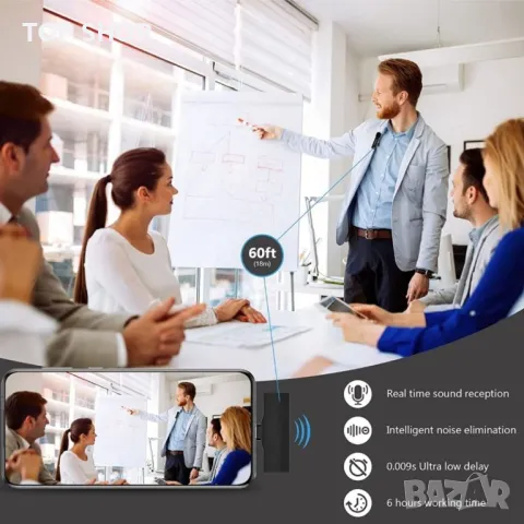 Безжичен микрофон Pecosso Lavalier, снимка 4 - Микрофони - 48737354