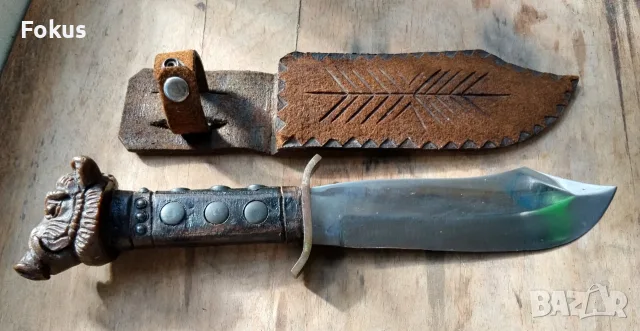 Заводски ловен нож Кинтекс 1300 години България кожена кания