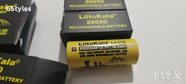 батерия  Liitokala 26650-20A, 3,7v, 5100mA нова , снимка 2 - Друга електроника - 49693771