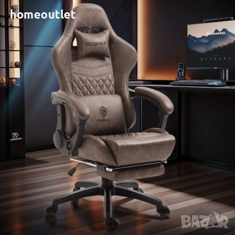 ПРОМОЦИЯ Премиум геймърски стол с винтидж дизайн DOWINX LS-6689-BROWN , снимка 2 - Столове - 52720778