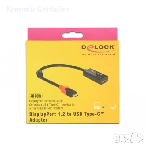 DeLOCK USB адаптер, USB-C към DisplayPort, черен, 20cm, 4K 60Hz, снимка 3 - Кабели и адаптери - 53094472
