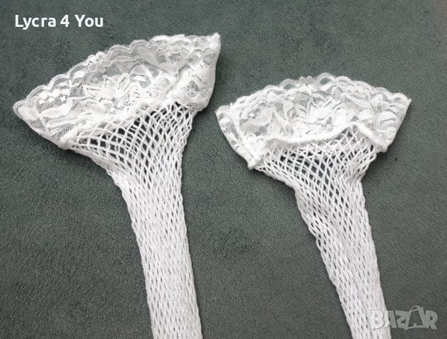 Бели мрежести чорапи (средна мрежа) за жартиери S , снимка 1 - Бельо - 40899565