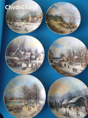 6бр Tirschenreuth Бавария/немска колекционерска декоративна порцеланова чиния-картина/пейзажи