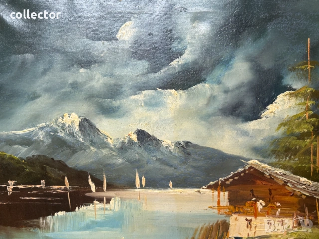 Маслена картина - алпийски пейзаж. №7883, снимка 5 - Антикварни и старинни предмети - 53617893
