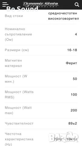 мидбаси 6,5' Dynamic State Sarmat SMM-16L 120w Rms 240w Max 4 ohm, снимка 11 - Тонколони - 55963886