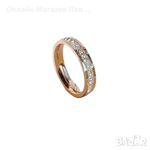 Луксозен пръстен халка от неръждаема стомана с циркони – 4мм, унисекс, снимка 3 - Пръстени - 52302880