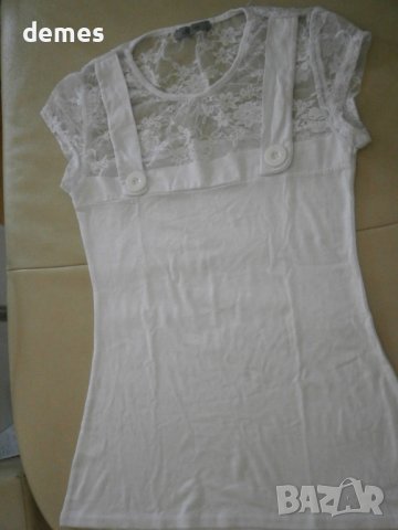 Дамска бяла тениска  с дантела Lily Doll, размер S, снимка 5 - Тениски - 41067819