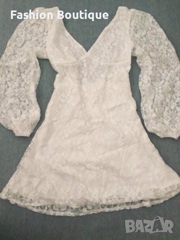 ЛИКВИДАЦИЯ! Бяла дантелена рокля с дълъг ръкав, снимка 14 - Рокли - 30274655