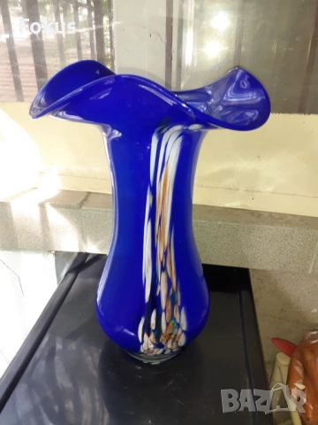 Невероятна голяма ваза Мурано стъкло кобалт