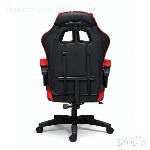 Удобен геймърски стол с поставка за крака и масажна лумбална възглавница, Черно-червен, снимка 6 - Геймърски - 53449173
