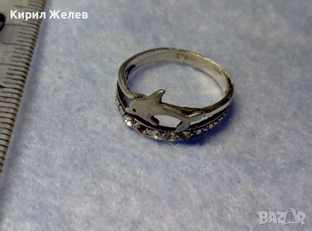 СТАР АЖУРЕН СРЕБЪРЕН ПРЪСТЕН с ДЕЛФИН СРЕБРО 925 ПРОБА с ЦИРКОНЧЕТА 50013, снимка 3 - Антикварни и старинни предмети - 50510681