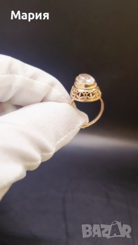 Златен пръстен 583 с естествен камък - винтидж, снимка 2 - Пръстени - 53735965