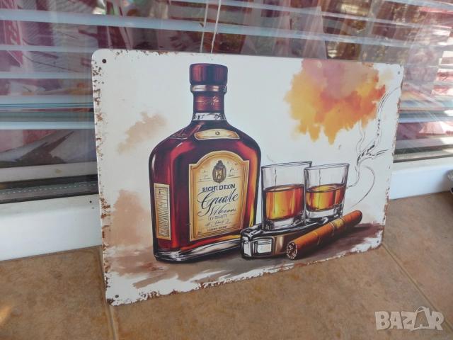 Метална табела уиски бутилка пура цигара мъжка бърлога бар отлежало пепелник дим баровци приятели, снимка 2 - Декорация за дома - 52185214