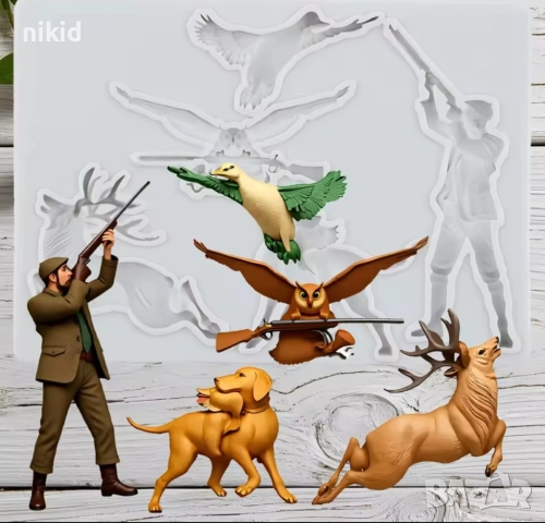 лов ловец ловджия с пушка куче елен гъска силиконов молд форма фондан шоколад декор