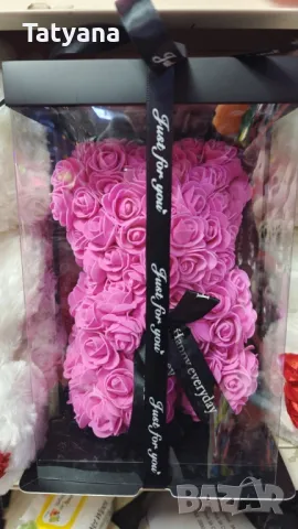 Мече от рози, 25см с подаръчна кутия в 3 цвята, снимка 1