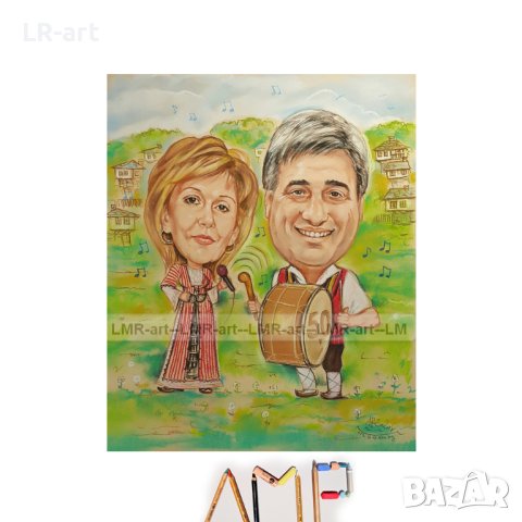  КАРИКАТУРИ, ШАРЖ с пастели и моливи, рисувани ръчно , снимка 4 - Картини - 41361382