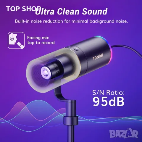Микрофон за игри TONOR XLR/USB, динамичен микрофон с RGB светлина, снимка 3 - Микрофони - 49965353
