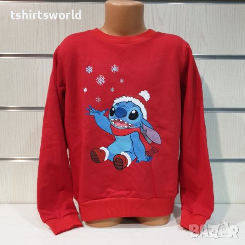 Нова коледна детска ватирана блуза с дълъг ръкав Стич (Stitch) в червен цвят, снимка 8 - Детски Блузи и туники - 38996217