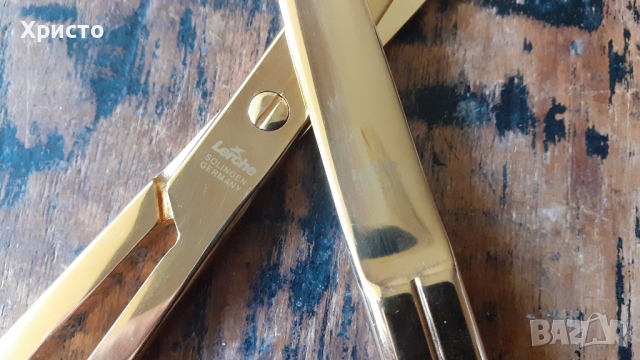нож и ножица комплект Лерхе Lerche Солинген Solingen с 24 карата златно покритие и китайски лак,, снимка 4 - Антикварни и старинни предмети - 36132439