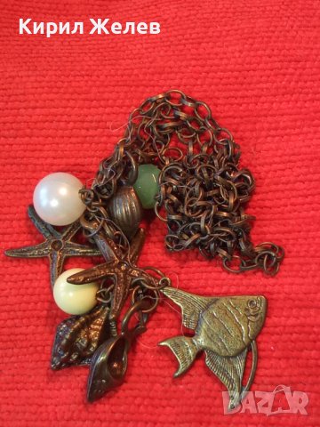 МЕСИНГОВА МОДНА ОГЪРЛИЦА с ФИГУРАЛНИ АРТ ВИСУЛКИ и ФАСЕТИРАН МИНЕРАЛ 25175, снимка 8 - Колиета, медальони, синджири - 35307981