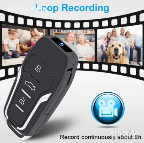 Скрита Мини Камера Автомобилен Ключ, 1080p FHD Видеонаблюдение Охранителна Шпионаж Таен Запис, снимка 5 - Други - 51677997