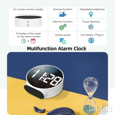 HD Цифров будилник Отлагане на ден от седмицата Дисплей Двойни аларми , снимка 2 - Друга електроника - 53621468