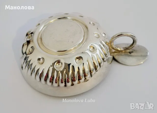 Френски посребрени чаши за дегустация на вино за сомелиери, Tastevin с герба на Jargeau, снимка 3 - Колекции - 50214793