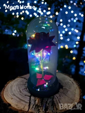 Красива Вечна роза в стъкленица + Led светлина, снимка 2 - Изкуствени цветя - 53332865