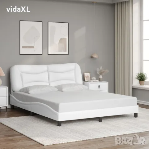 vidaXL Рамка за легло с LED без матрак Hvar, бяла, 160x200 cм, снимка 4 - Спални и легла - 56146713