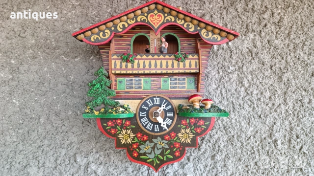 Стенен немски часовник Шварцвалд + термометър - Forest house, снимка 2 - Антикварни и старинни предмети - 53411688