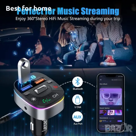 LENCENT Bluetooth 5.0 автомобилен FM трансмитер, снимка 5 - Други - 47723694