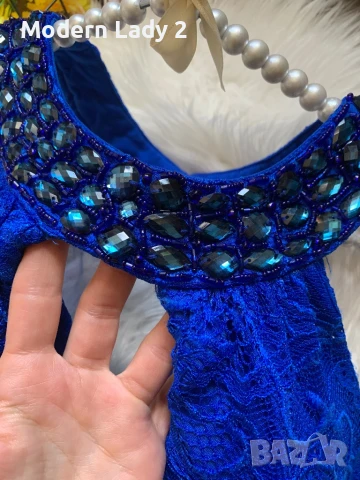 Дълга турско синя дантелена рокля , снимка 3 - Рокли - 50867602