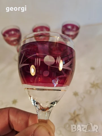 ретро цветни чаши за ракия фасетирани със златен кант , снимка 4 - Чаши - 50693525