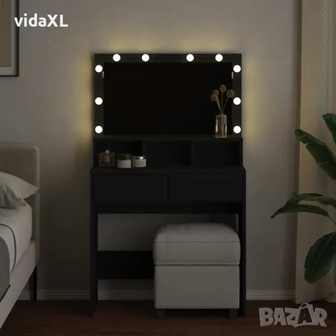 vidaXL Тоалетка с LED, черна, 80x41x134,5 см, снимка 3 - Тоалетки - 56148124